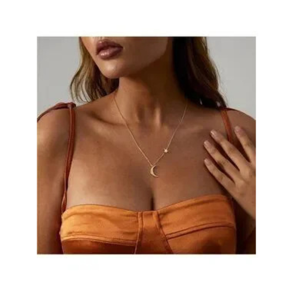 Gold 14k Gold Plated Moon & Star Chain Necklace